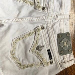 White miss me shorts